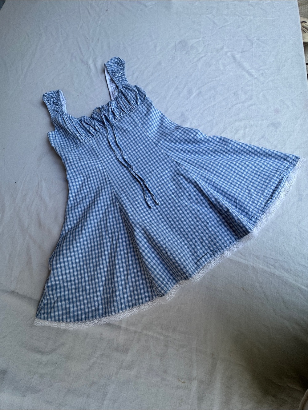 Pac Sun Blue Gingham Lace-Trim SundressGirls Flare lace trim Short dress size XS